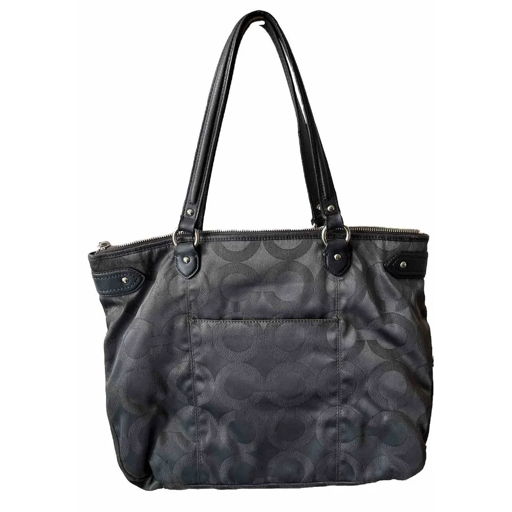 Coach Gray C Logo Shoulder Bag Large Tote Satin Lining 28285E